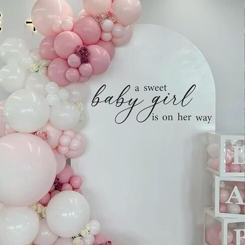 ملصق حائط A Sweet Baby Girl is On Her Way Baby Shower - ملصق حائط لتزيين الحفلات يكشف عن الجنس، ملصقات حائط لافتة إعلان طفلة، ديكور خلفية قوس بالون استحمام الطفل (أسود) in Kuwait
