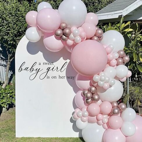 ملصق حائط A Sweet Baby Girl is On Her Way Baby Shower - ملصق حائط لتزيين الحفلات يكشف عن الجنس، ملصقات حائط لافتة إعلان طفلة، ديكور خلفية قوس بالون استحمام الطفل (أسود) in Kuwait