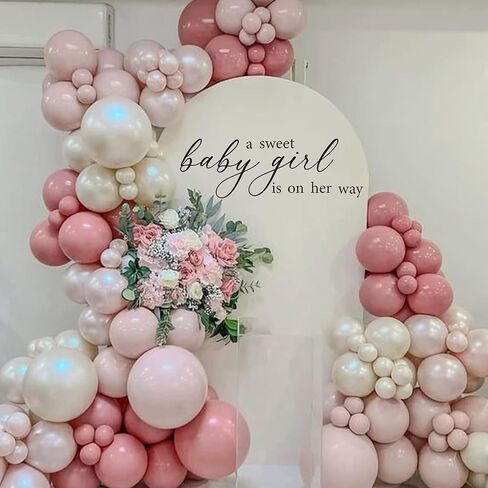 ملصق حائط A Sweet Baby Girl is On Her Way Baby Shower - ملصق حائط لتزيين الحفلات يكشف عن الجنس، ملصقات حائط لافتة إعلان طفلة، ديكور خلفية قوس بالون استحمام الطفل (أسود) in Kuwait