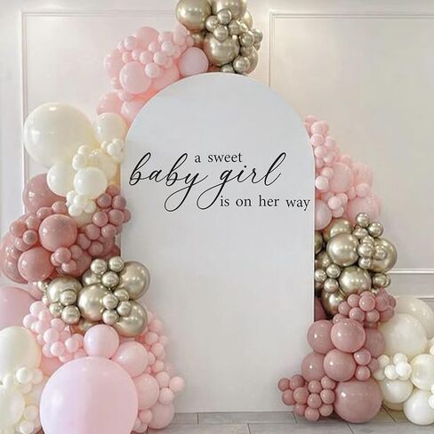 ملصق حائط A Sweet Baby Girl is On Her Way Baby Shower - ملصق حائط لتزيين الحفلات يكشف عن الجنس، ملصقات حائط لافتة إعلان طفلة، ديكور خلفية قوس بالون استحمام الطفل (أسود) in Kuwait