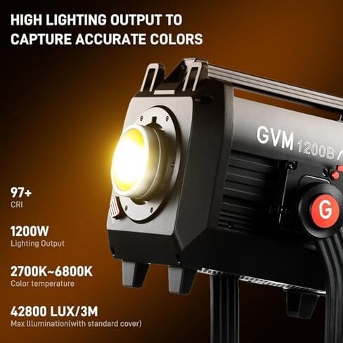 ضوء فيديو GVM 1200B AIO LED + مكثف بصري 3X، إضاءة تصوير فوتوغرافي 1200 وات، 42800 لوكس، سطوع ثلاثي مع مكثف، 2700K-6800K، تحكم بلوتوث لصناعة الأفلام البث المباشر in Kuwait