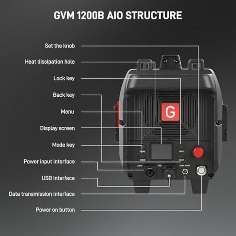 ضوء فيديو GVM 1200B AIO LED + مكثف بصري 3X، إضاءة تصوير فوتوغرافي 1200 وات، 42800 لوكس، سطوع ثلاثي مع مكثف، 2700K-6800K، تحكم بلوتوث لصناعة الأفلام البث المباشر in Kuwait