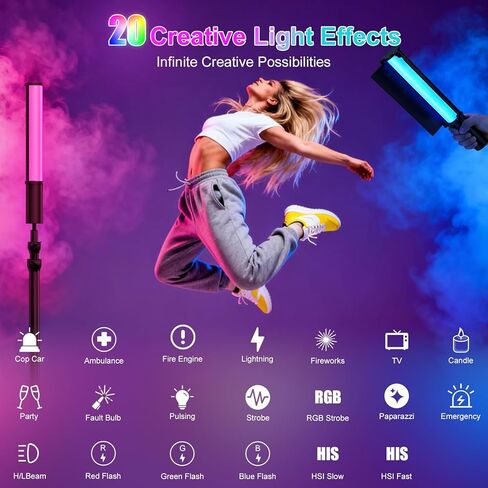 عصا إضاءة فيديو LED محمولة بقدرة 20 وات، مصباح أنبوبي LOUERN مغناطيسي RGB قابل لإعادة الشحن مع ناشر وBarndoor، 1800-9000K، CRI95+، للتصوير الفوتوغرافي وTikTok وYouTube Vlog وتسجيل الفيديو in Kuwait