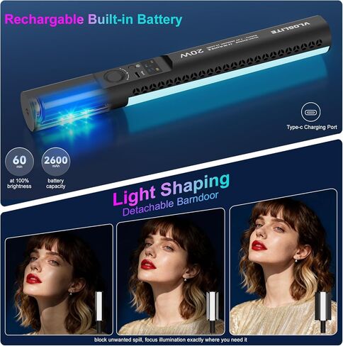 عصا إضاءة فيديو LED محمولة بقدرة 20 وات، مصباح أنبوبي LOUERN مغناطيسي RGB قابل لإعادة الشحن مع ناشر وBarndoor، 1800-9000K، CRI95+، للتصوير الفوتوغرافي وTikTok وYouTube Vlog وتسجيل الفيديو in Kuwait