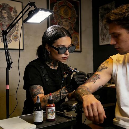Polarized Tattoo Light with 288 LEDs & 4 Color Temp Modes, Adjustable Stand (47-65in), Tattoo Glasses, CPL Filter & Remote – Anti-Glare Work Lamp for Studio in Kuwait