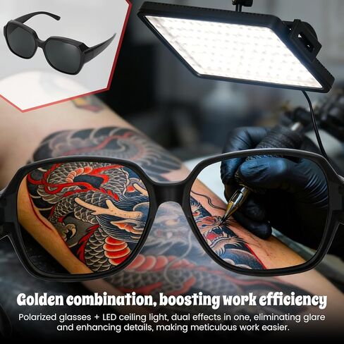 Polarized Tattoo Light with 288 LEDs & 4 Color Temp Modes, Adjustable Stand (47-65in), Tattoo Glasses, CPL Filter & Remote – Anti-Glare Work Lamp for Studio in Kuwait
