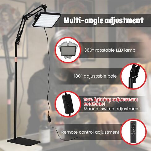 Polarized Tattoo Light with 288 LEDs & 4 Color Temp Modes, Adjustable Stand (47-65in), Tattoo Glasses, CPL Filter & Remote – Anti-Glare Work Lamp for Studio in Kuwait