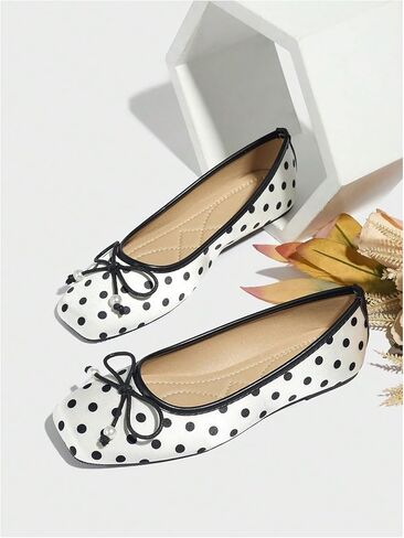 Milumia Women's Polka Dots Ballet Flat Bowknot Closed Square Toe Slip On Maryjane Flats Shoes in Saudi Arabia
