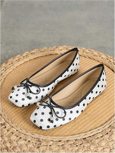Milumia Women's Polka Dots Ballet Flat Bowknot Closed Square Toe Slip On Maryjane Flats Shoes in Saudi Arabia