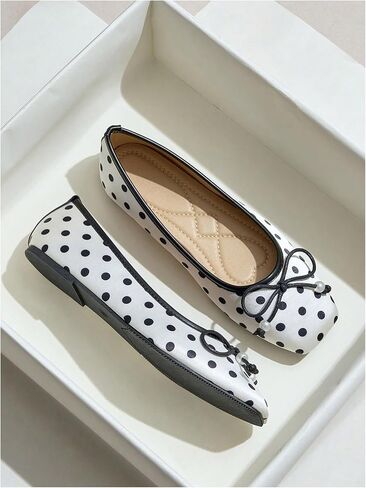 Milumia Women's Polka Dots Ballet Flat Bowknot Closed Square Toe Slip On Maryjane Flats Shoes in Saudi Arabia