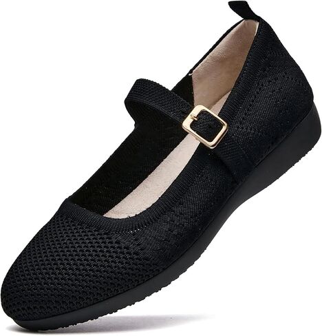 حذاء Lumina Flyknitting النسائي Mary Jane Flat - حزام قابل للتعديل، صديق للبيئة، خالي من الصمغ، قابل للغسل في الغسالة، خفيف الوزن وجيد التهوية للعمل والمشي اليومي in Kuwait