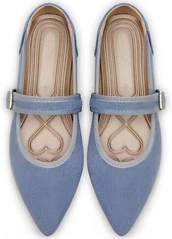 أحذية Ecetana النسائية Mary Jane Flats الأنيقة بمقدمة مدببة مريحة كاجوال أحذية الباليه المسطحة مع إبزيم حزام الكاحل للعمل والمكتب in Kuwait