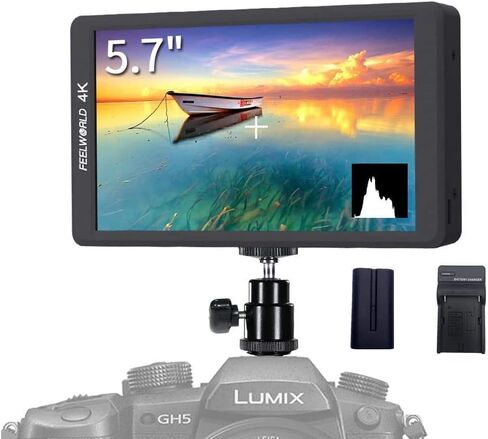 شاشة FEELWORLD F570 مقاس 5.7 بوصة بدقة 4K على الكاميرا مع مدخل/مخرج HDMI IPS Full HD 1920x1080 لكاميرات DSLR ومثبت جيمبال مع بطارية وشاحن F550 in Kuwait