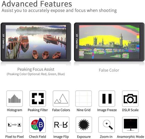 شاشة FEELWORLD F570 مقاس 5.7 بوصة بدقة 4K على الكاميرا مع مدخل/مخرج HDMI IPS Full HD 1920x1080 لكاميرات DSLR ومثبت جيمبال مع بطارية وشاحن F550 in Kuwait