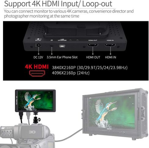 شاشة FEELWORLD F570 مقاس 5.7 بوصة بدقة 4K على الكاميرا مع مدخل/مخرج HDMI IPS Full HD 1920x1080 لكاميرات DSLR ومثبت جيمبال مع بطارية وشاحن F550 in Kuwait