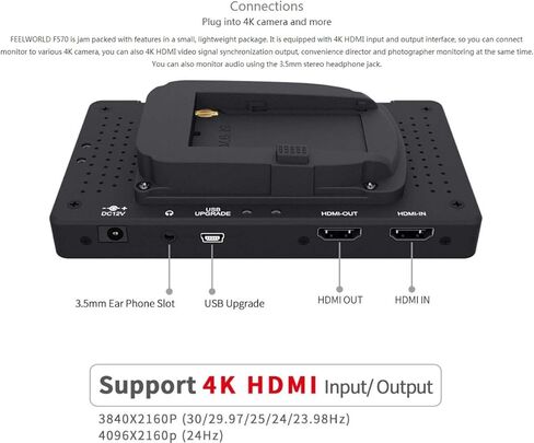شاشة FEELWORLD F570 مقاس 5.7 بوصة بدقة 4K على الكاميرا مع مدخل/مخرج HDMI IPS Full HD 1920x1080 لكاميرات DSLR ومثبت جيمبال مع بطارية وشاحن F550 in Kuwait