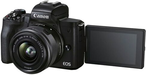 كاميرا Canon EOS M50 Mark II بدون مرآة مع عدسة 15-45 ملم (أسود)| 24.1 ميجابكسل APS-C، Dual Pixel CMOS AF، فيديو 4K وشاشة لمس متغيرة الزاوية| لمدونات الفيديو والمحتوى (4728C006) + مقبض ثلاثي القوائم HG-100TBR + المزيد in Kuwait