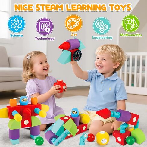 50 PCS Magnetic Foam Blocks for Kids, Large Magnetic Building Blocks for Toddlers 3+, Kids Bath Toys and Preschool STEM Educational Toys, Birthday for Boys & Girls 3 4 5 6+ Years Old in Saudi Arabia
