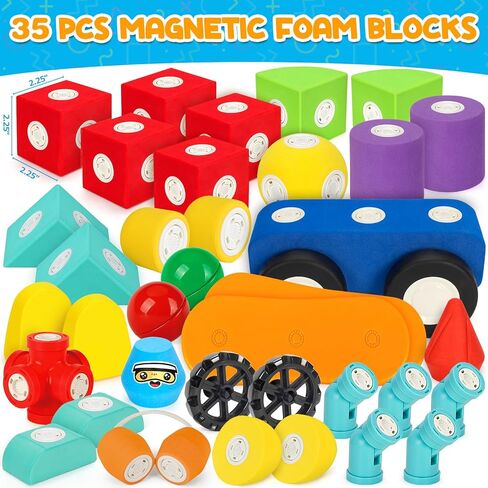 50 PCS Magnetic Foam Blocks for Kids, Large Magnetic Building Blocks for Toddlers 3+, Kids Bath Toys and Preschool STEM Educational Toys, Birthday for Boys & Girls 3 4 5 6+ Years Old in Saudi Arabia