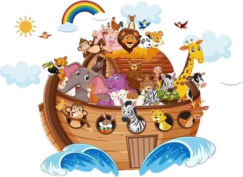 AmazingSpark Noahs Ark ملصقات الشارات الديكور Noah Ark Craft الشارات عدة حيوانات الغابة الدين الفصول الدراسية الديكور للجدار VBS الأحد ديكور غرفة الحضانة المدرسة (39 × 28 بوصة) in Kuwait