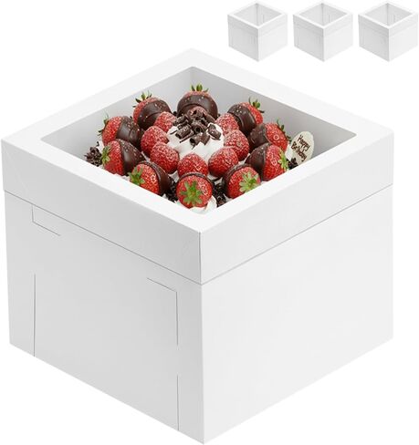 Moretoes 10 Sets 10x10x5 Inches Cake Boxes Sets with Red Ribbons - 10pcs White Bakery Cake Boxes and 10pcs 10 Inches Round Cake Boards in Saudi Arabia