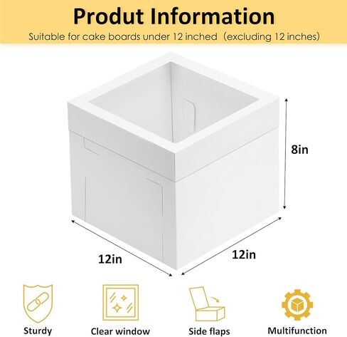 Moretoes 10 Sets 10x10x5 Inches Cake Boxes Sets with Red Ribbons - 10pcs White Bakery Cake Boxes and 10pcs 10 Inches Round Cake Boards in Saudi Arabia
