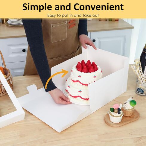 Moretoes 10 Sets 10x10x5 Inches Cake Boxes Sets with Red Ribbons - 10pcs White Bakery Cake Boxes and 10pcs 10 Inches Round Cake Boards in Saudi Arabia