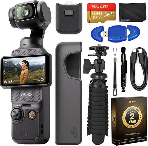 DJI Osmo Pocket 3، كاميرات تسجيل فيديو مع CMOS 1 بوصة وكاميرا تسجيل فيديو بدقة 4K/120 إطارًا في الثانية، التثبيت، تتبع الوجه/الأشياء، حزمة كاميرا تسجيل الفيديو مع حامل ثلاثي مرن، ذاكرة 128 جيجابايت، ضمان لمدة عامين + المزيد in Kuwait