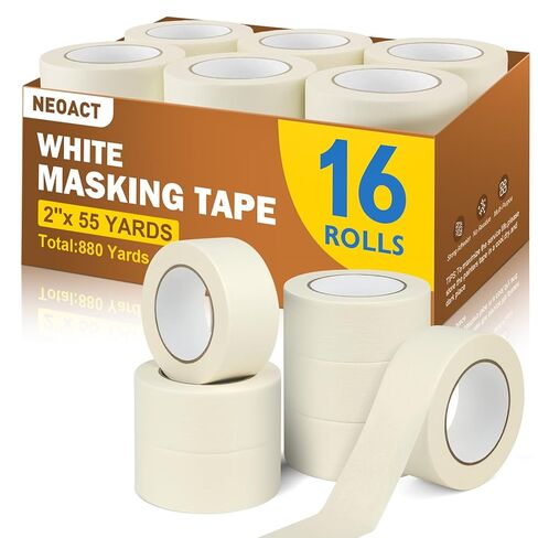 شريط لاصق NEOACT مقاس 0.75 بوصة × 55 ياردة × 20 لفة، شريط طلاء أبيض بيج، شريط للأغراض العامة للفنون والحرف والرسم والمدرسة والمنزل والمكتب (إجمالي 1100 ياردة) in Kuwait