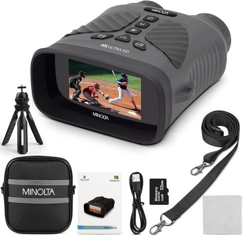 كاميرا Minolta MNDM10B 10x25 أحادية الرؤية الليلية بدقة 4K بدقة 48 ميجابكسل (رمادي) مع مجموعة تنظيف + شاحن حائط USB in Kuwait