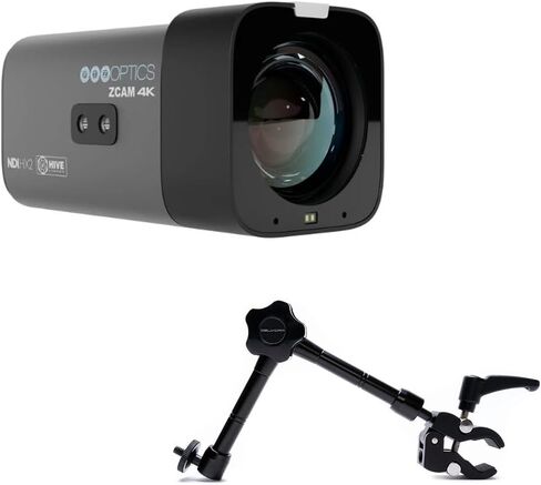 كاميرا PTZOptics Studio 4K مع زووم بصري 20x (رمادي) حزمة مع شاشة LCD Delvcam VGRIP-2 حامل مشبك متعدد الأذرع in Kuwait
