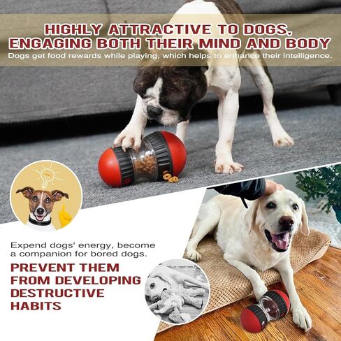 Dog Food Puzzle Toy Adjustable Treat Dispensing Food Dispenser Slow Feeder Bowls Puppy Enrichment Toy Ball Dog Interactive Chase Training Toys for Small Medium Large Dogs, Red in Saudi Arabia