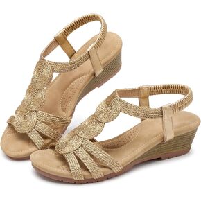 Wedge Sandals for Women Dressy: Comfortable Elastic Ankle Strap Platform Sandal Open Toe Casual Summer Shoes in Kuwait