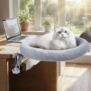 Rotating Cat Desk Bed for Remote Workers, Home Office Staff and Gamers ，Quality Soft Cat Bed, 360° Swivel, Removable Washable Cushion, Comfortable and Easy to Assemble, Supports up 40 lbs(Pink in Saudi Arabia