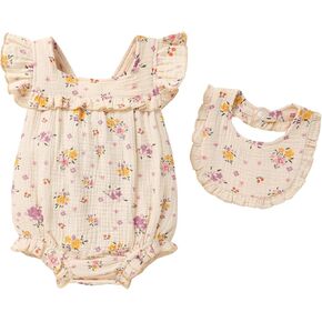 YOUNGER TREE Baby Girl Romper 100% Cotton Ruffle Sleeveless Summer Outfit with Accessory Soft Infant Clothes for Daily Wear in Kuwait