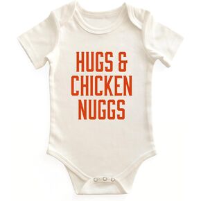 بدلة أطفال مكتنزة Deli Hugs & Chicken Nuggs ملابس عشاق الطعام المحايدة للجنسين ناعمة 100% قطن بأكمام قصيرة قطعة واحدة in Kuwait