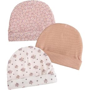 KIDOCHEESE 3pcs Satin Lined Baby Newborns Beanie Hats Soft Stretchy Baby Girls Infant Caps Silk Satin Lined Toddler Hat in Kuwait