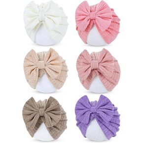 Cinaci 6 Pack Nursery Hospital Caps Bonnets Beanies Headwraps Turban Hats with Bow for Baby Girls Newborns Infants Toddlers in Kuwait