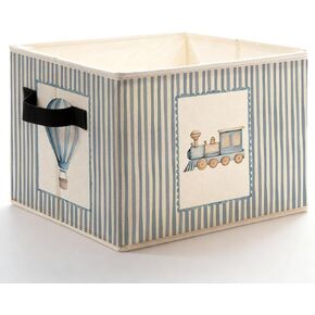Transportation Nursery Storage Bins Box with Handles, Hot Air Balloon Airplane Train Sailboat Blue Striped Foldable Basket Toybox for Kids Boys Nursery Room Bathroom Clothes Toys Books in Kuwait