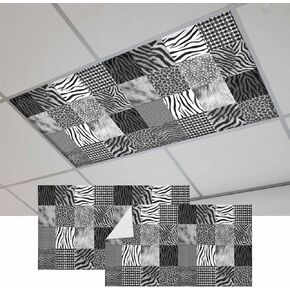 Animal Fur Print Fluorescent Light Covers for Ceiling Lights 4x2 feet,2 Pack Magnetic Light Filters for Classroom,Grey Black Giraffe Zebra Striped Plaid Fluorescent Lamp Shade Panel for Office School in Kuwait