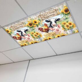 Yellow Sunflower Animals Fluorescent Light Covers for Ceiling Lights 4x2 feet,2 Pack Magnetic Light Filters for Classroom,Farmhouse Pigs Rooster Wooden Fluorescent Lamp Shade Panel for Office School in Kuwait