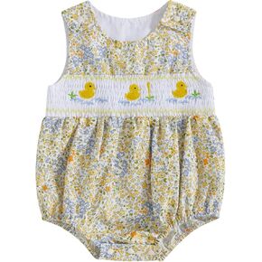 الوليد طفلة فقاعة رومبير Smocked Oufit بطة التطريز أكمام نيسيي الأزهار بذلة مزرعة ملابس الصيف in Kuwait