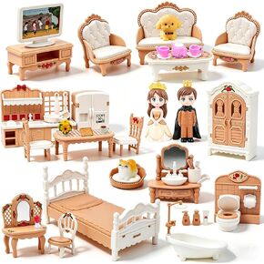 52 Pcs Dollhouse Furniture, Doll House Accessories and Furniture, Kitchen, Bedroom, Living Room, Bathroom Accessories, Miniature Dollhouse Accessories in Saudi Arabia