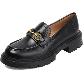 Black Platform Loafers for Women - Women's FashionSlip-On Leather Loafers, Chunky Shoes for Work & Dressy Occasions. in Saudi Arabia