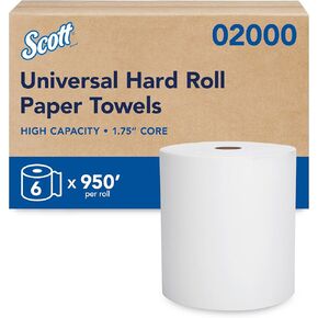 مناشف Scott® Essential Universal ذات اللفائف الصلبة عالية السعة (01000)، مع جيوب امتصاص™، 1.5 بوصة أساسية، بيضاء، (1000'/لفة، 12 لفة/علبة، 12000'/علبة) in Kuwait