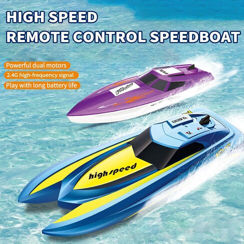 High Speed RC Boats,Mini Remote Control Speedboat Dual Motors 2.4Ghz Electric Remote Control Ship for Adult and 8-12 Teen Waterproof Toy Boat for Pool 2 Batteries,Blue in Saudi Arabia
