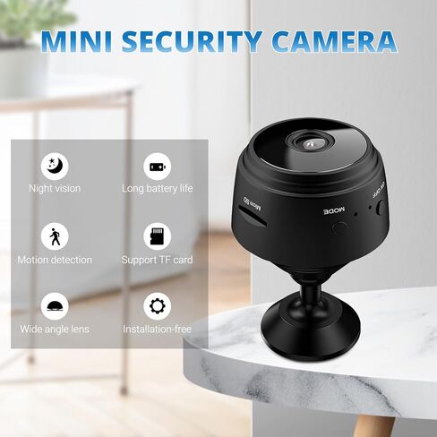 كاميرا Yunseity A9 Home Mini مع غطاء خلفي مغناطيسي، كاميرا أمان منزلية بدقة 1080 بكسل ثنائية الاتجاه، كاميرا رؤية ليلية بالأشعة تحت الحمراء لساحة المكتب المنزلي (أسود) in Kuwait