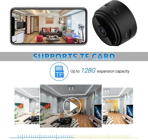 كاميرا Yunseity A9 Home Mini مع غطاء خلفي مغناطيسي، كاميرا أمان منزلية بدقة 1080 بكسل ثنائية الاتجاه، كاميرا رؤية ليلية بالأشعة تحت الحمراء لساحة المكتب المنزلي (أسود) in Kuwait
