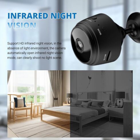 كاميرا Yunseity A9 Home Mini مع غطاء خلفي مغناطيسي، كاميرا أمان منزلية بدقة 1080 بكسل ثنائية الاتجاه، كاميرا رؤية ليلية بالأشعة تحت الحمراء لساحة المكتب المنزلي (أسود) in Kuwait