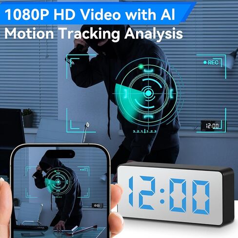 كاميرا مخفية واي فاي بدقة 1080 بكسل (تصميم ساعة رقمية) - رؤية ليلية، زاوية واسعة وتسجيل دائري، كاميرا مربية أمان داخلية للمراقبة المنزلية in Kuwait